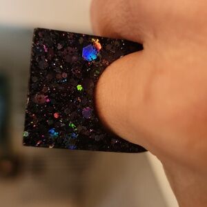 Beautiful glittery black rainbow lucite statement ring size 8